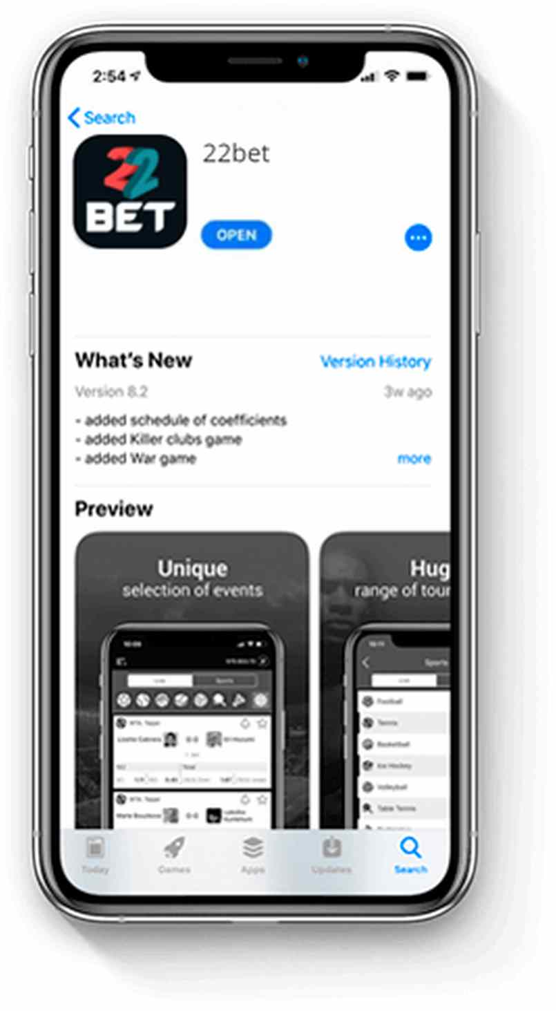 Bạn cũng có thể tìm kiếm ứng dụng 22bet trên App Store